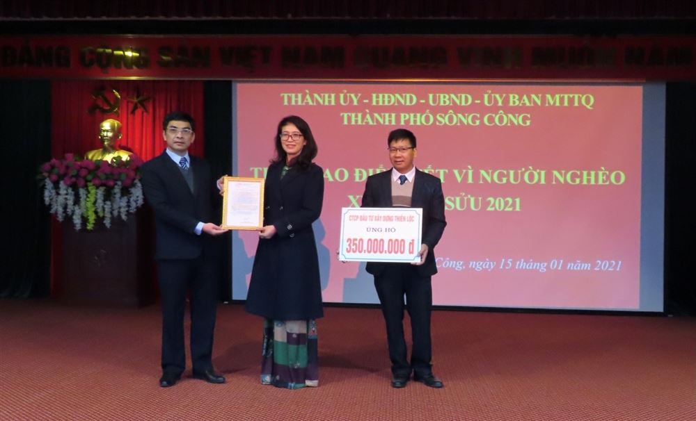 Công ty CP Đầu tư Xây dựng Thiên Lộc ủng hộ “Tuần cao điểm Tết vì người nghèo” tại Tp Sông Công - Thái Nguyên năm 2021